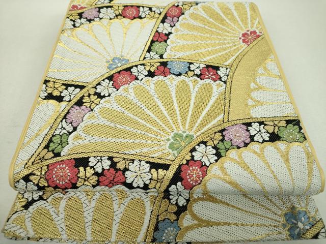 平和屋着物▼六通柄袋帯　青海波花文　金糸　正絹　逸品　DABI6177ps