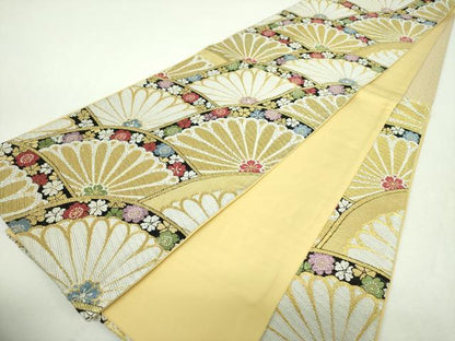 平和屋着物▼六通柄袋帯　青海波花文　金糸　正絹　逸品　DABI6177ps
