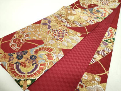 平和屋着物▼西陣　京洛苑たはら謹製　六通柄袋帯　唐織　舞蝶花絵巻　金糸　正絹　逸品　DABI6178ps