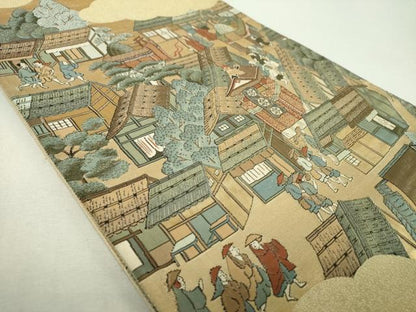 平和屋着物▼全景全通柄袋帯　作家物　金襴綴　古都洛中洛外　金糸　正絹　逸品　DABI6179ps
