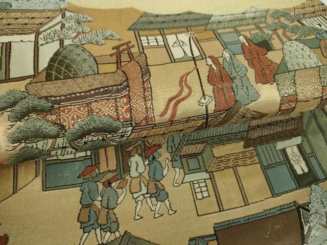 平和屋着物▼全景全通柄袋帯　作家物　金襴綴　古都洛中洛外　金糸　正絹　逸品　DABI6179ps