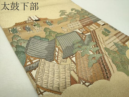 平和屋着物▼全景全通柄袋帯　作家物　金襴綴　古都洛中洛外　金糸　正絹　逸品　DABI6179ps