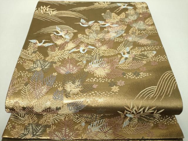 平和屋着物▼六通柄袋帯　唐織　流水飛鶴若松葉　金糸　正絹　逸品　DABI6184ps