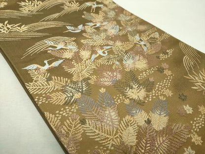 平和屋着物▼六通柄袋帯　唐織　流水飛鶴若松葉　金糸　正絹　逸品　DABI6184ps