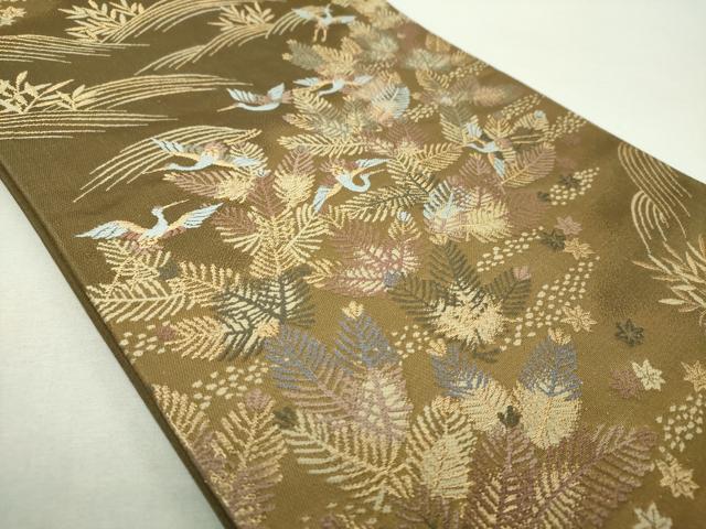 平和屋着物▼六通柄袋帯　唐織　流水飛鶴若松葉　金糸　正絹　逸品　DABI6184ps