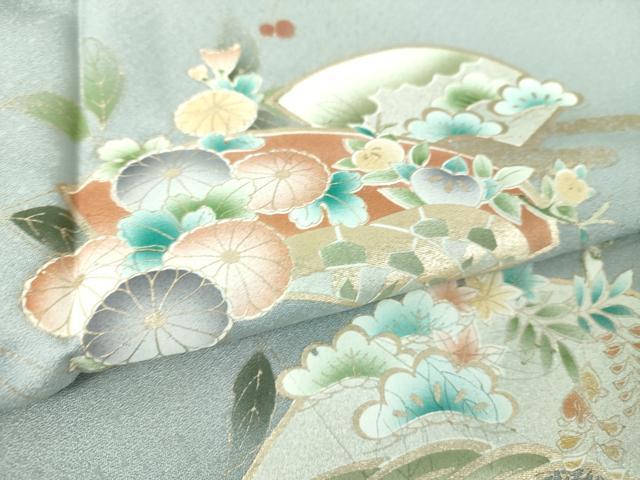 平和屋着物●訪問着　地紙花文　金銀彩　正絹　逸品　未使用　DABI6198ps