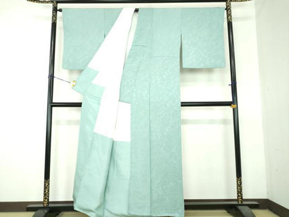 平和屋着物●上質な色無地　草花地紋　青竹色　正絹　逸品　DABI6204ps