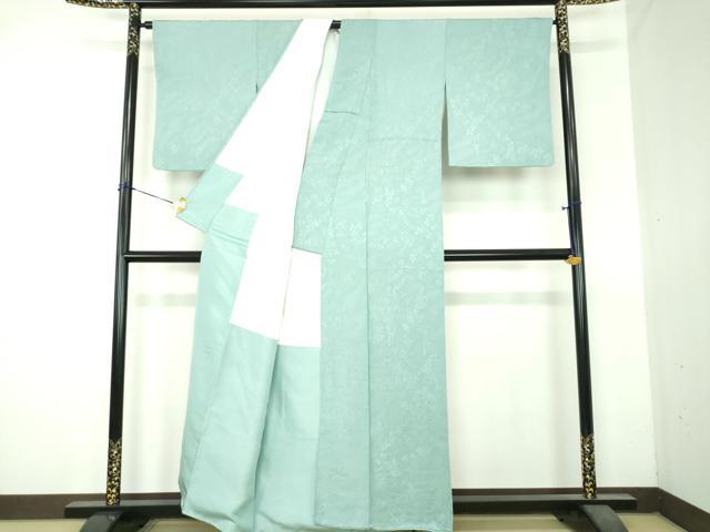 平和屋着物●上質な色無地　草花地紋　青竹色　正絹　逸品　DABI6204ps
