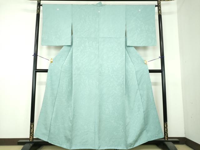 平和屋着物●上質な色無地　草花地紋　青竹色　正絹　逸品　DABI6204ps