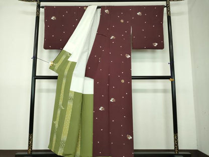 平和屋着物●上質な小紋　桜手毬　兎　金彩　正絹　逸品　DABI6205ps