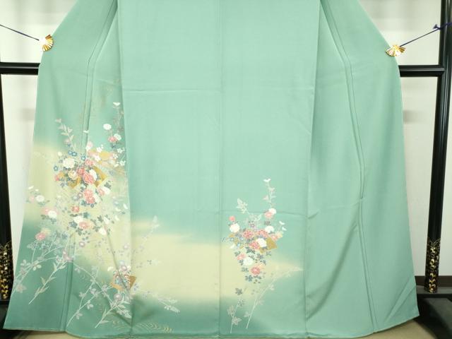 平和屋着物●訪問着　扇面花文　暈し染め　金彩　正絹　逸品　未使用　DABI6209ps