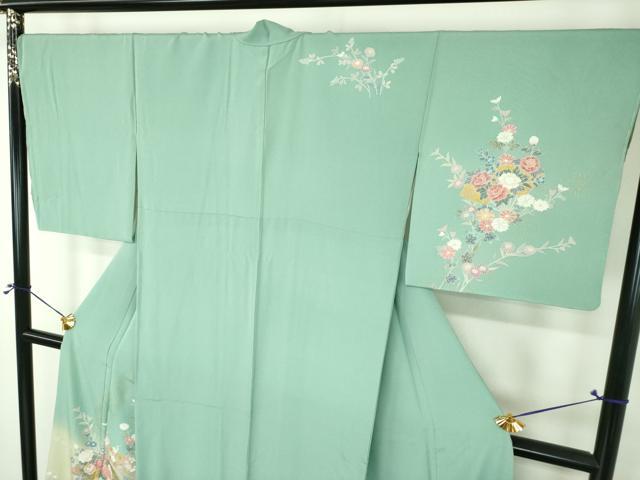 平和屋着物●訪問着　扇面花文　暈し染め　金彩　正絹　逸品　未使用　DABI6209ps