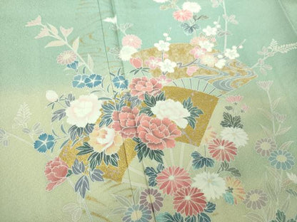 平和屋着物●訪問着　扇面花文　暈し染め　金彩　正絹　逸品　未使用　DABI6209ps