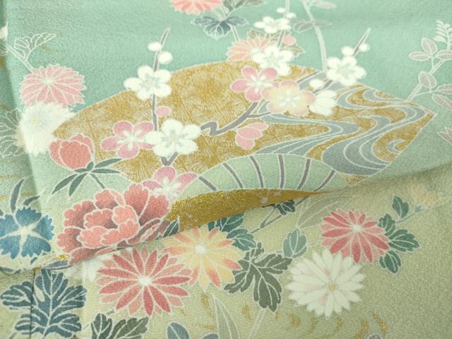 平和屋着物●訪問着　扇面花文　暈し染め　金彩　正絹　逸品　未使用　DABI6209ps