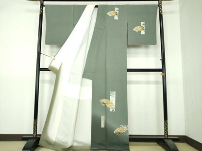 平和屋着物●訪問着　作家物　地紙短冊花文　暈し染め　金銀彩　正絹　逸品　未使用　DABI6211ps