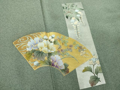 平和屋着物●訪問着　作家物　地紙短冊花文　暈し染め　金銀彩　正絹　逸品　未使用　DABI6211ps