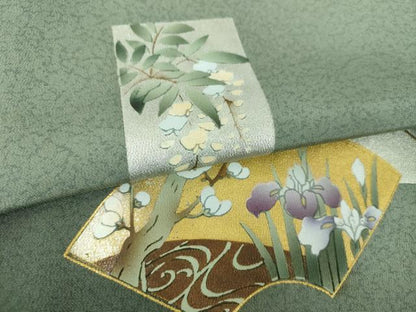 平和屋着物●訪問着　作家物　地紙短冊花文　暈し染め　金銀彩　正絹　逸品　未使用　DABI6211ps