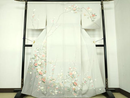 平和屋着物●訪問着　友禅　作家物　槍梅　枝花文　暈し染め　正絹　逸品　DABI6238ps