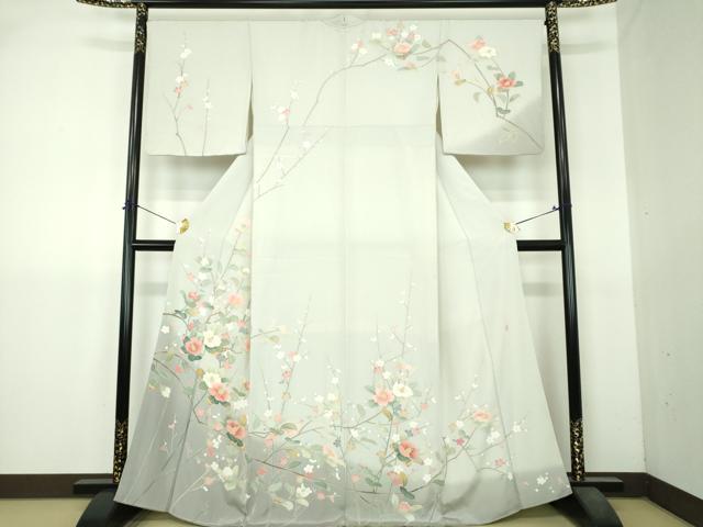 平和屋着物●訪問着　友禅　作家物　槍梅　枝花文　暈し染め　正絹　逸品　DABI6238ps