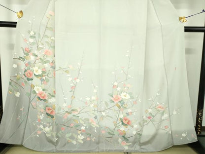 平和屋着物●訪問着　友禅　作家物　槍梅　枝花文　暈し染め　正絹　逸品　DABI6238ps