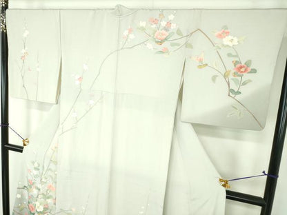 平和屋着物●訪問着　友禅　作家物　槍梅　枝花文　暈し染め　正絹　逸品　DABI6238ps