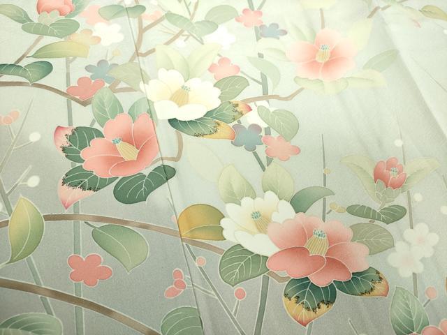 平和屋着物●訪問着　友禅　作家物　槍梅　枝花文　暈し染め　正絹　逸品　DABI6238ps