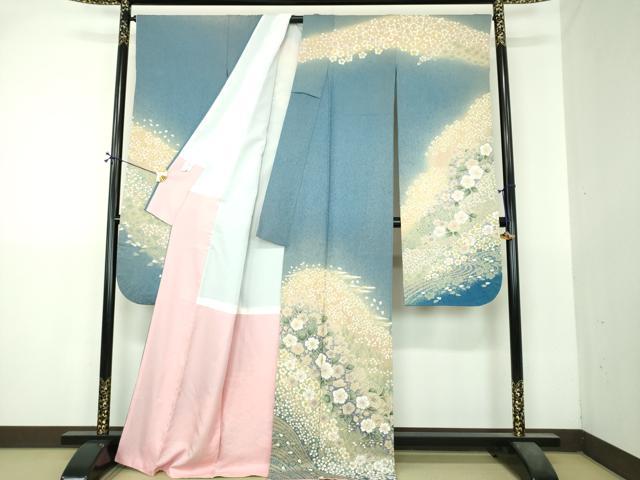 平和屋着物●豪華振袖　絞り　辻が花　暈し染め　金彩　銀通し地　正絹　逸品　DABI6239ps