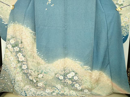 平和屋着物●豪華振袖　絞り　辻が花　暈し染め　金彩　銀通し地　正絹　逸品　DABI6239ps