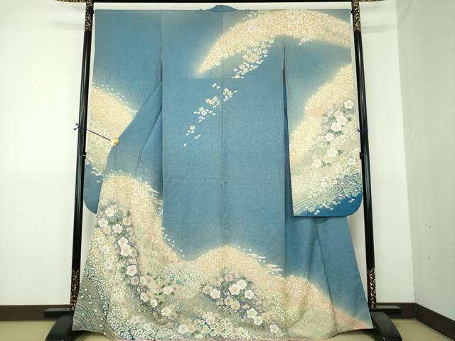 平和屋着物●豪華振袖　絞り　辻が花　暈し染め　金彩　銀通し地　正絹　逸品　DABI6239ps