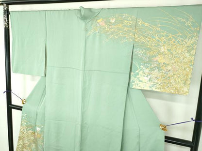 平和屋着物●訪問着　作家物　草花文　シルエット　金銀彩　正絹　逸品　DABI6242ps
