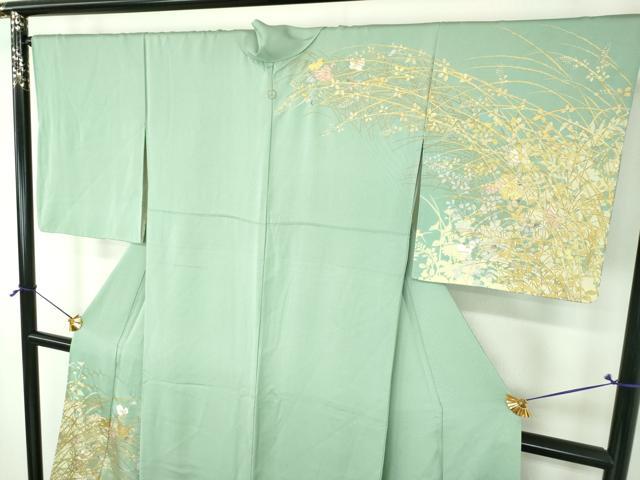 平和屋着物●訪問着　作家物　草花文　シルエット　金銀彩　正絹　逸品　DABI6242ps