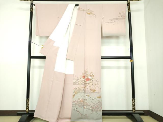 平和屋着物●中国三大刺繍　スワトウ　汕頭相良刺繍　蘇州刺繍　総刺繍　訪問着　檜扇花文　暈し染め　金糸　正絹　逸品　DABI6244ps