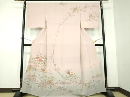 平和屋着物●中国三大刺繍　スワトウ　汕頭相良刺繍　蘇州刺繍　総刺繍　訪問着　檜扇花文　暈し染め　金糸　正絹　逸品　DABI6244ps