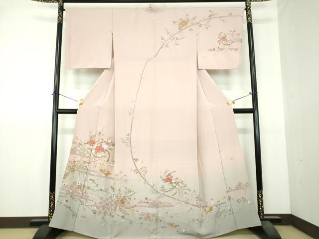 平和屋着物●中国三大刺繍　スワトウ　汕頭相良刺繍　蘇州刺繍　総刺繍　訪問着　檜扇花文　暈し染め　金糸　正絹　逸品　DABI6244ps