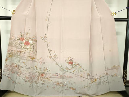 平和屋着物●中国三大刺繍　スワトウ　汕頭相良刺繍　蘇州刺繍　総刺繍　訪問着　檜扇花文　暈し染め　金糸　正絹　逸品　DABI6244ps
