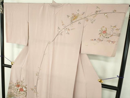 平和屋着物●中国三大刺繍　スワトウ　汕頭相良刺繍　蘇州刺繍　総刺繍　訪問着　檜扇花文　暈し染め　金糸　正絹　逸品　DABI6244ps