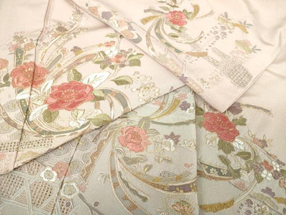 平和屋着物●中国三大刺繍　スワトウ　汕頭相良刺繍　蘇州刺繍　総刺繍　訪問着　檜扇花文　暈し染め　金糸　正絹　逸品　DABI6244ps