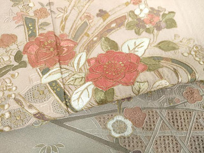 平和屋着物●中国三大刺繍　スワトウ　汕頭相良刺繍　蘇州刺繍　総刺繍　訪問着　檜扇花文　暈し染め　金糸　正絹　逸品　DABI6244ps