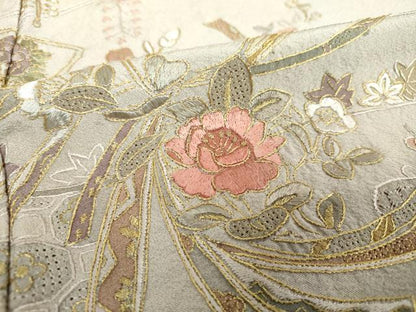平和屋着物●中国三大刺繍　スワトウ　汕頭相良刺繍　蘇州刺繍　総刺繍　訪問着　檜扇花文　暈し染め　金糸　正絹　逸品　DABI6244ps