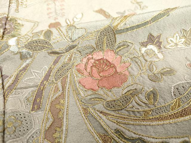 平和屋着物●中国三大刺繍　スワトウ　汕頭相良刺繍　蘇州刺繍　総刺繍　訪問着　檜扇花文　暈し染め　金糸　正絹　逸品　DABI6244ps