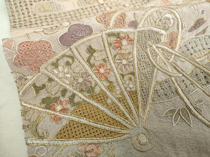 平和屋着物●中国三大刺繍　スワトウ　汕頭相良刺繍　蘇州刺繍　総刺繍　訪問着　檜扇花文　暈し染め　金糸　正絹　逸品　DABI6244ps
