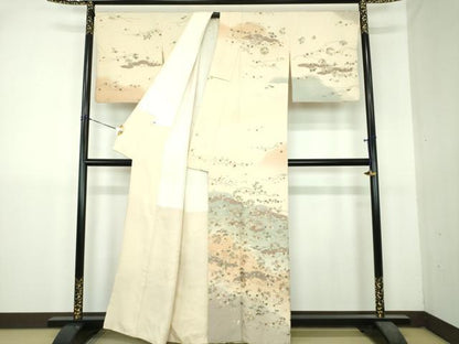 平和屋着物●中国三大刺繍　相良刺繍　総刺繍　訪問着　雲取り舞蝶吉祥花文　暈し染め　金糸　正絹　逸品　DABI6246ps