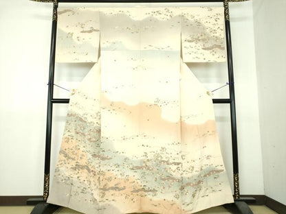平和屋着物●中国三大刺繍　相良刺繍　総刺繍　訪問着　雲取り舞蝶吉祥花文　暈し染め　金糸　正絹　逸品　DABI6246ps