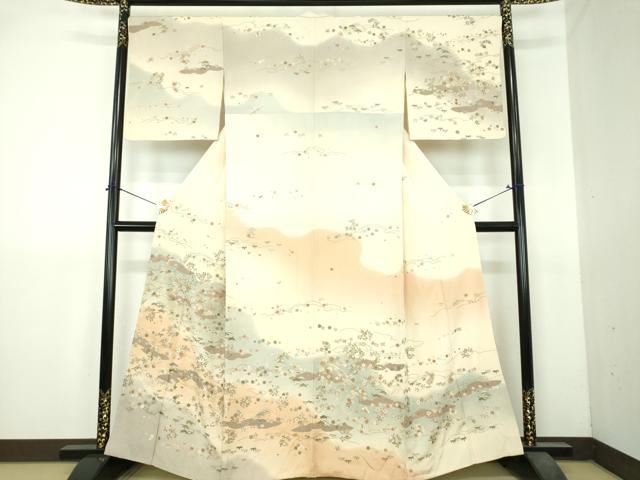 平和屋着物●中国三大刺繍　相良刺繍　総刺繍　訪問着　雲取り舞蝶吉祥花文　暈し染め　金糸　正絹　逸品　DABI6246ps