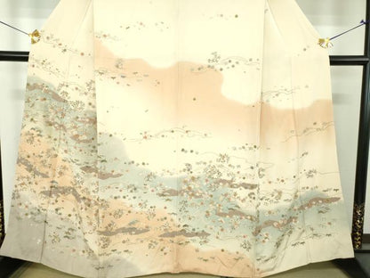 平和屋着物●中国三大刺繍　相良刺繍　総刺繍　訪問着　雲取り舞蝶吉祥花文　暈し染め　金糸　正絹　逸品　DABI6246ps