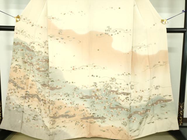 平和屋着物●中国三大刺繍　相良刺繍　総刺繍　訪問着　雲取り舞蝶吉祥花文　暈し染め　金糸　正絹　逸品　DABI6246ps