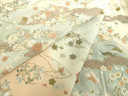 平和屋着物●中国三大刺繍　相良刺繍　総刺繍　訪問着　雲取り舞蝶吉祥花文　暈し染め　金糸　正絹　逸品　DABI6246ps