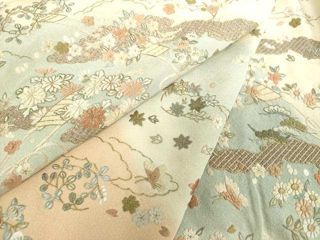 平和屋着物●中国三大刺繍　相良刺繍　総刺繍　訪問着　雲取り舞蝶吉祥花文　暈し染め　金糸　正絹　逸品　DABI6246ps