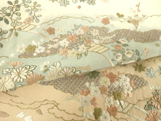 平和屋着物●中国三大刺繍　相良刺繍　総刺繍　訪問着　雲取り舞蝶吉祥花文　暈し染め　金糸　正絹　逸品　DABI6246ps