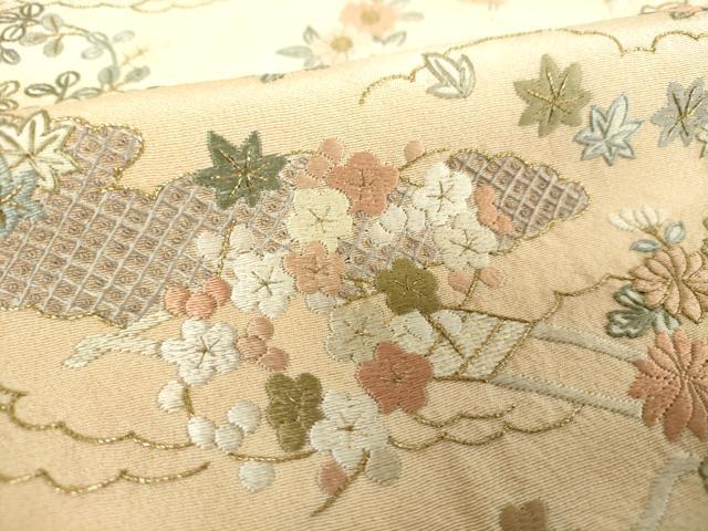 平和屋着物●中国三大刺繍　相良刺繍　総刺繍　訪問着　雲取り舞蝶吉祥花文　暈し染め　金糸　正絹　逸品　DABI6246ps